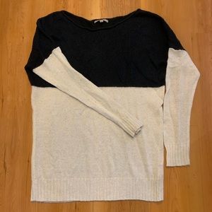 Navy and white color block sweater